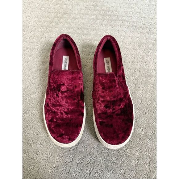 Steve Madden Gema Crushed Velvet Burgundy Platform Loafers size 7 - Picture 2 of 6